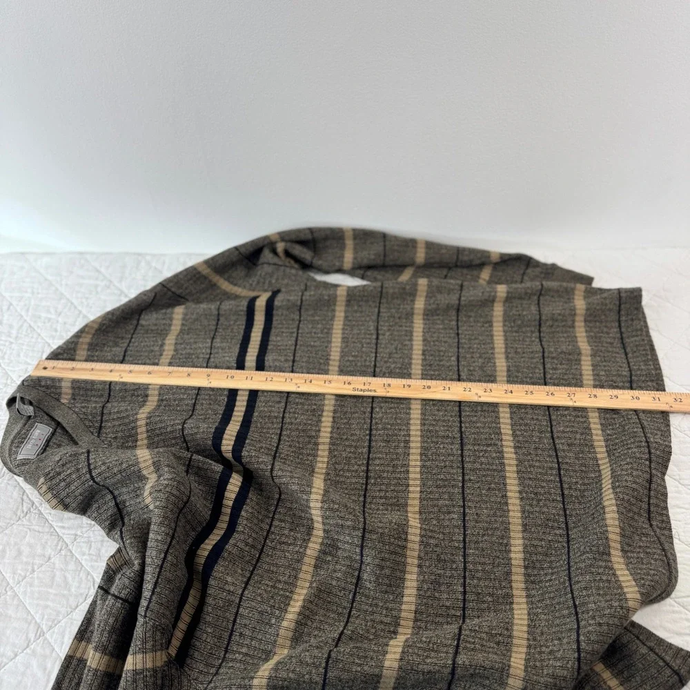 Pierre Cardin Mens‎ XL Brown Striped V-Neck 100% Cotton Ribbed Knit Sweater